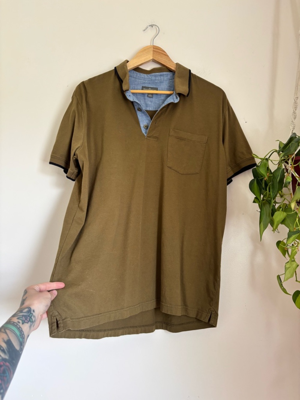 L.L. Bean Henley Polo In Olive